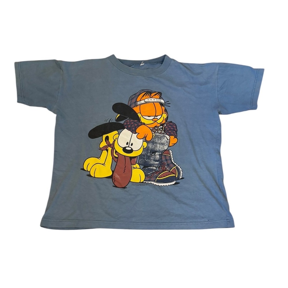 Vintage Garfield Odie Hip Hop Graphic T-Shirt Blue 1990s Streetwear Tee READ L